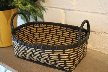 Black & Beige Bamboo Basket with Handle - NamegStore